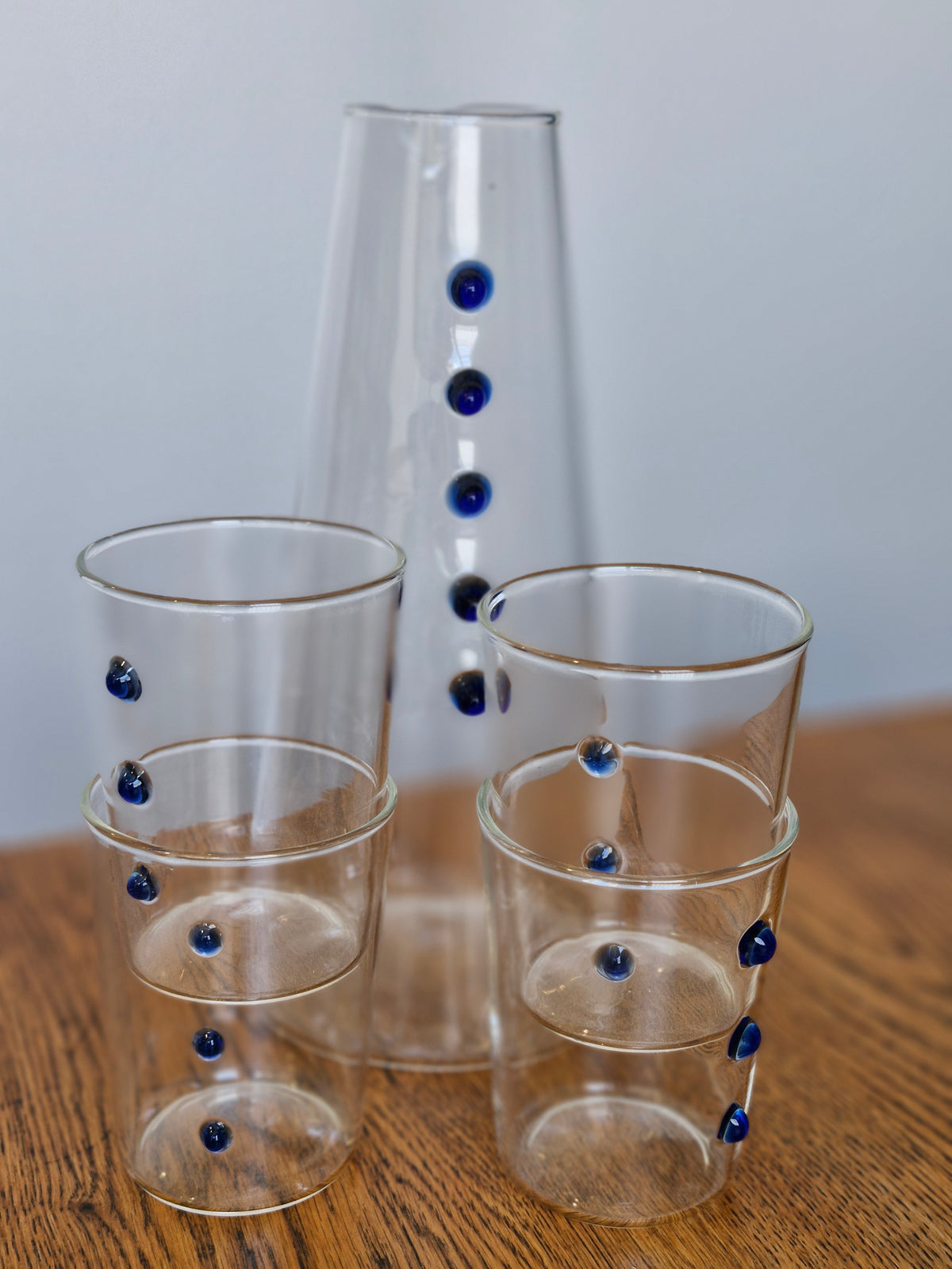 Blue dot Glasses & Caraf set