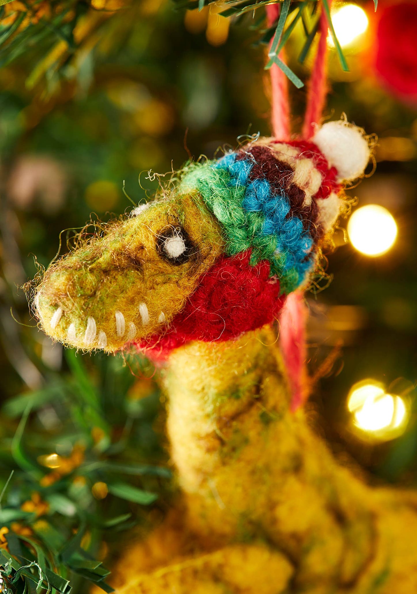 Felt T-rex in Rainbow Knitted Wool Hat