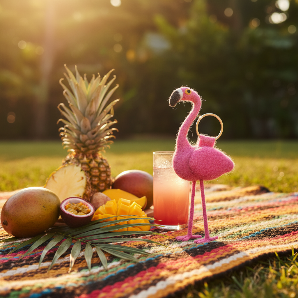 Handmade Felt Fairtrade Flamingo Keyring