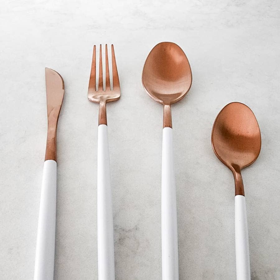White and Copper Cutlery (Set of 16)