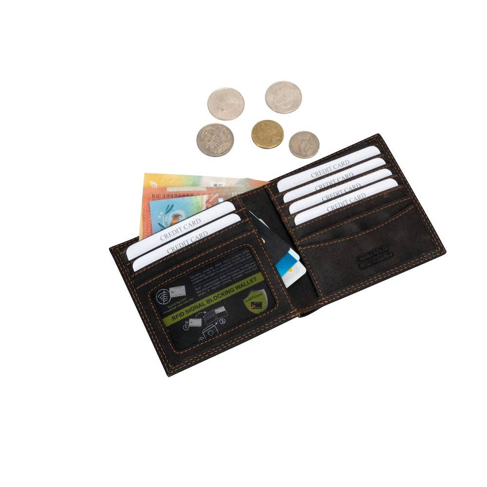 Greenwood Leather “Auckland” Men’s Bifold RFID Wallet – Genuine Leather Slim Wallet with Gift Box