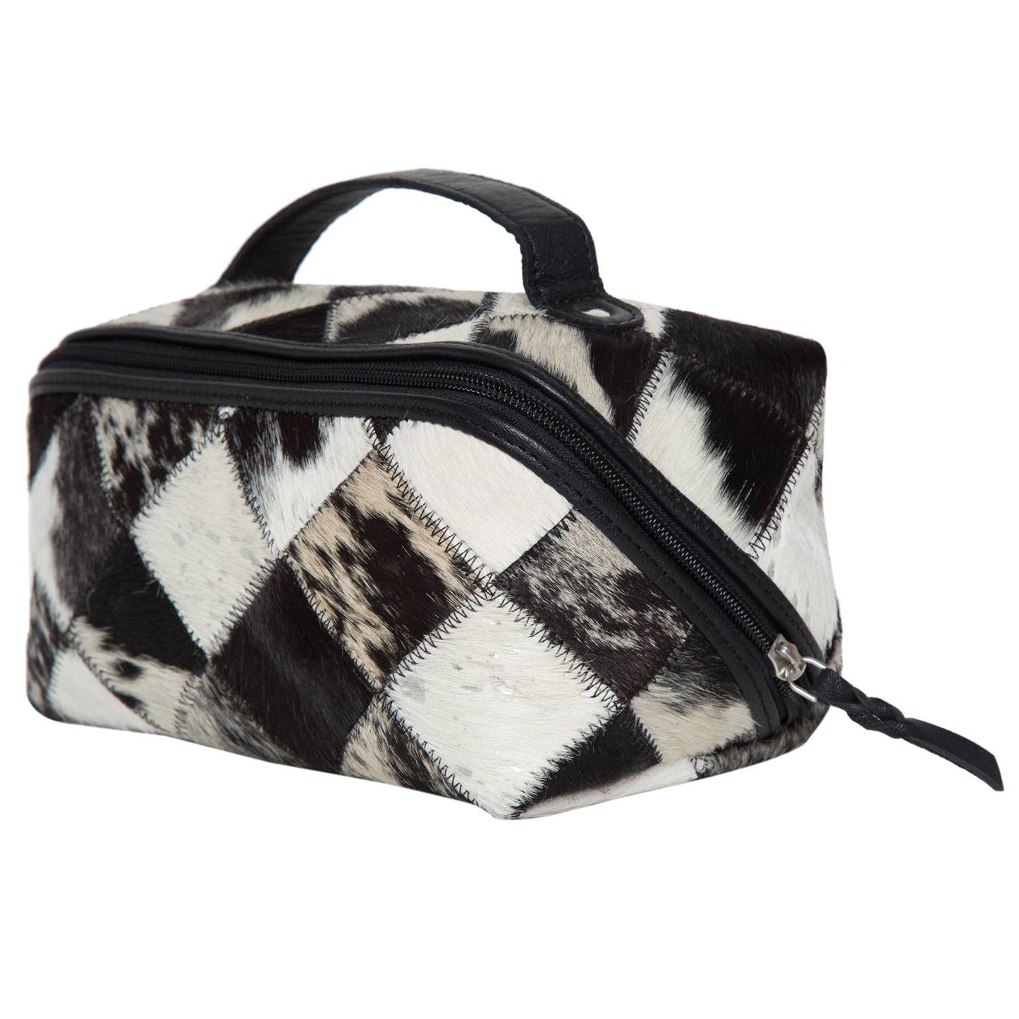 Patchwork Cowhide and Tooling Leather Cosmetics Bag