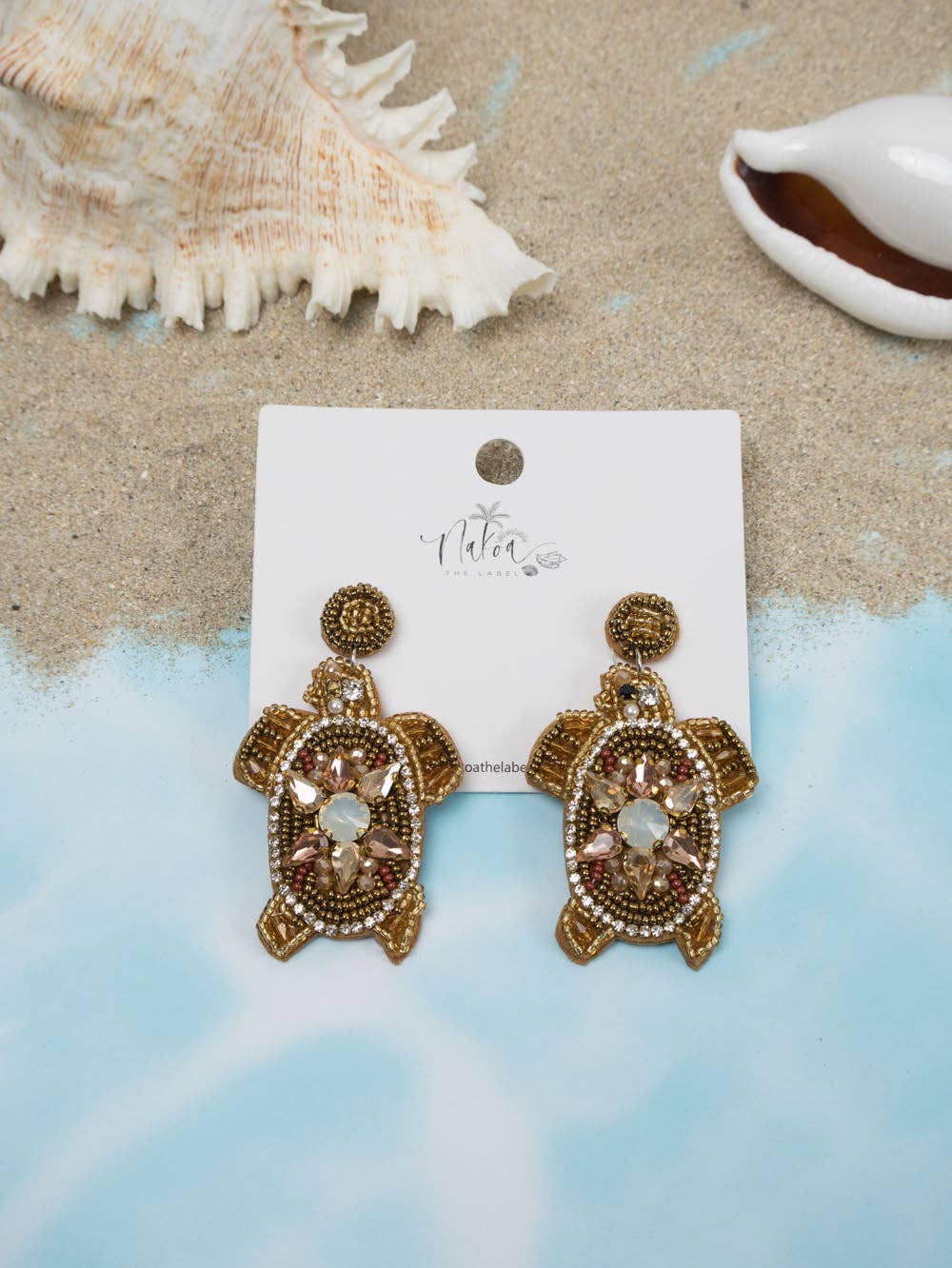 Turtle Beaded Earrings - Coffee
