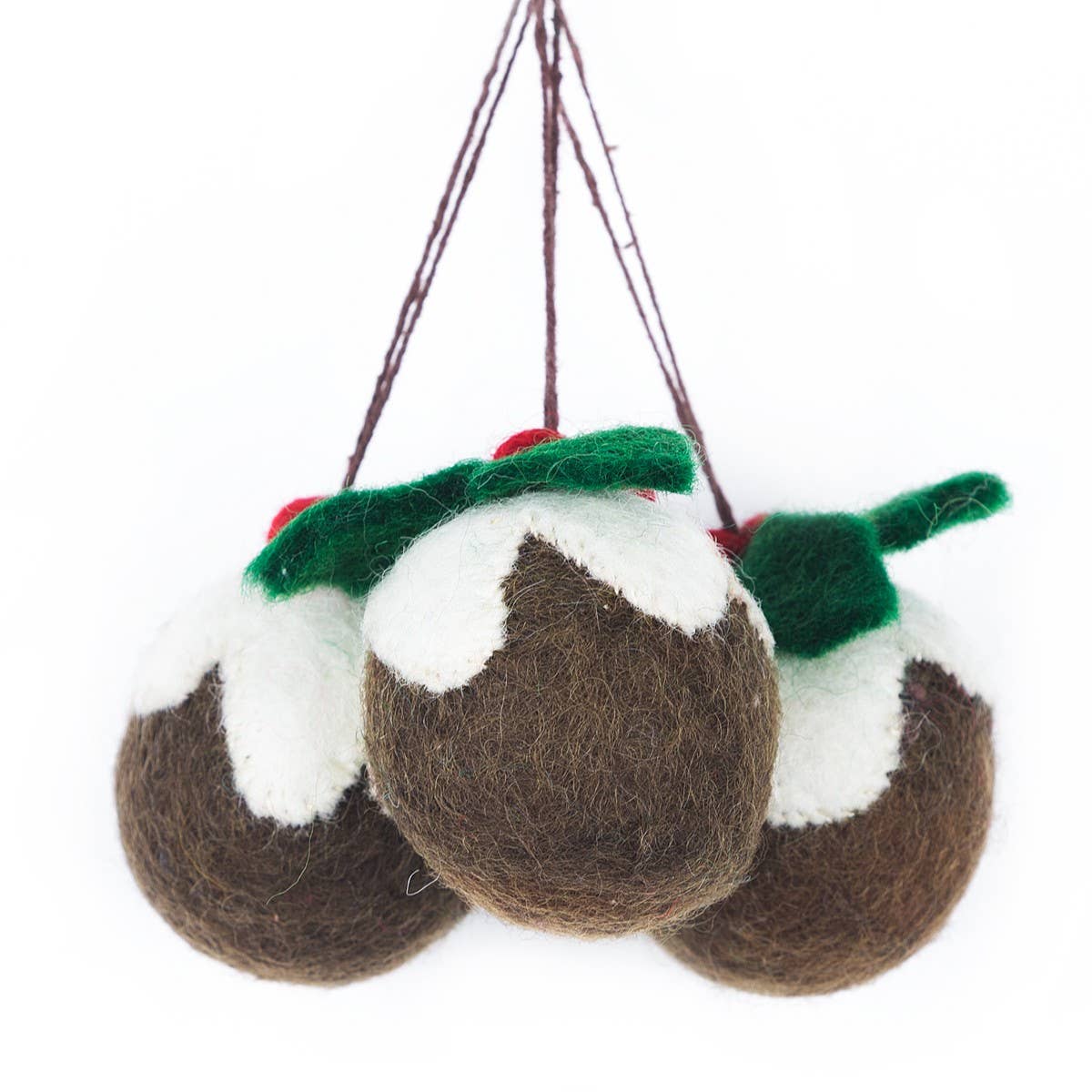 Handmade Felt Christmas Pudding Baubles Hanging Decoration