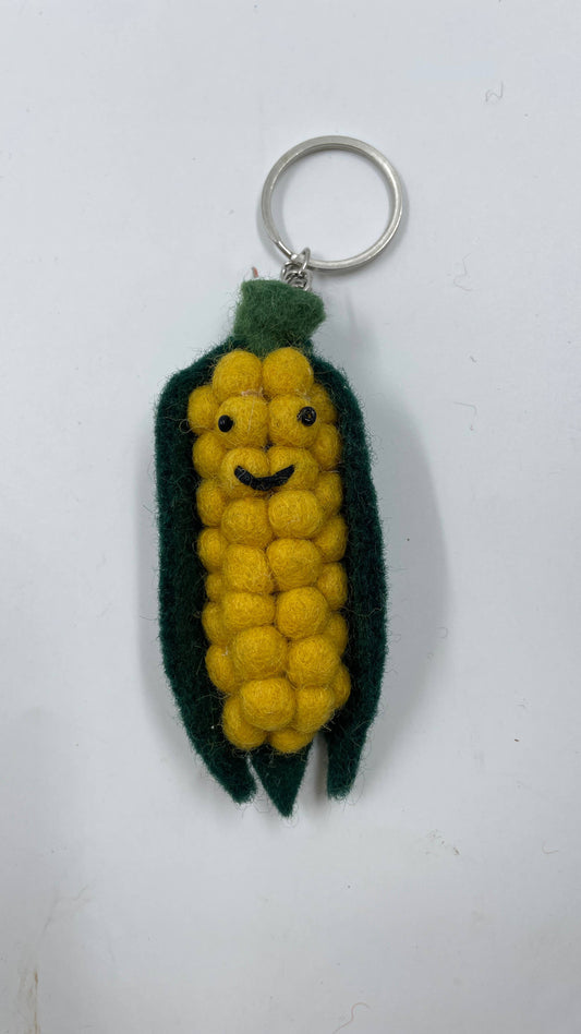 Handmade Felt Veggie Keyrings: Corn