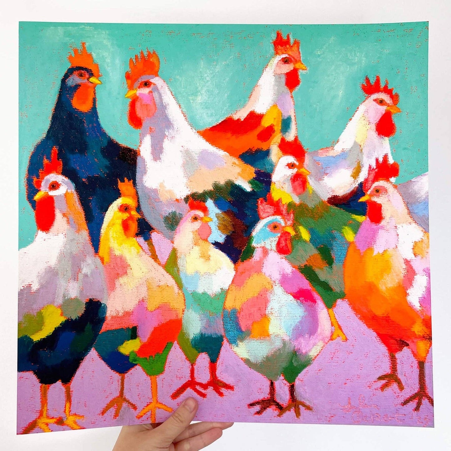 A Chicken Extravaganza Square Art Print