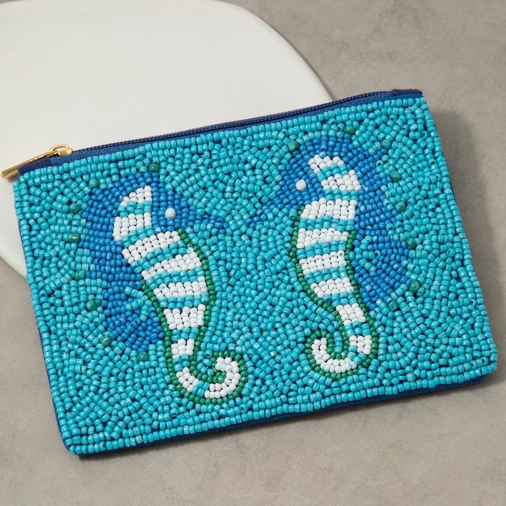 Sea Horses Seed Beaded Coin Purse