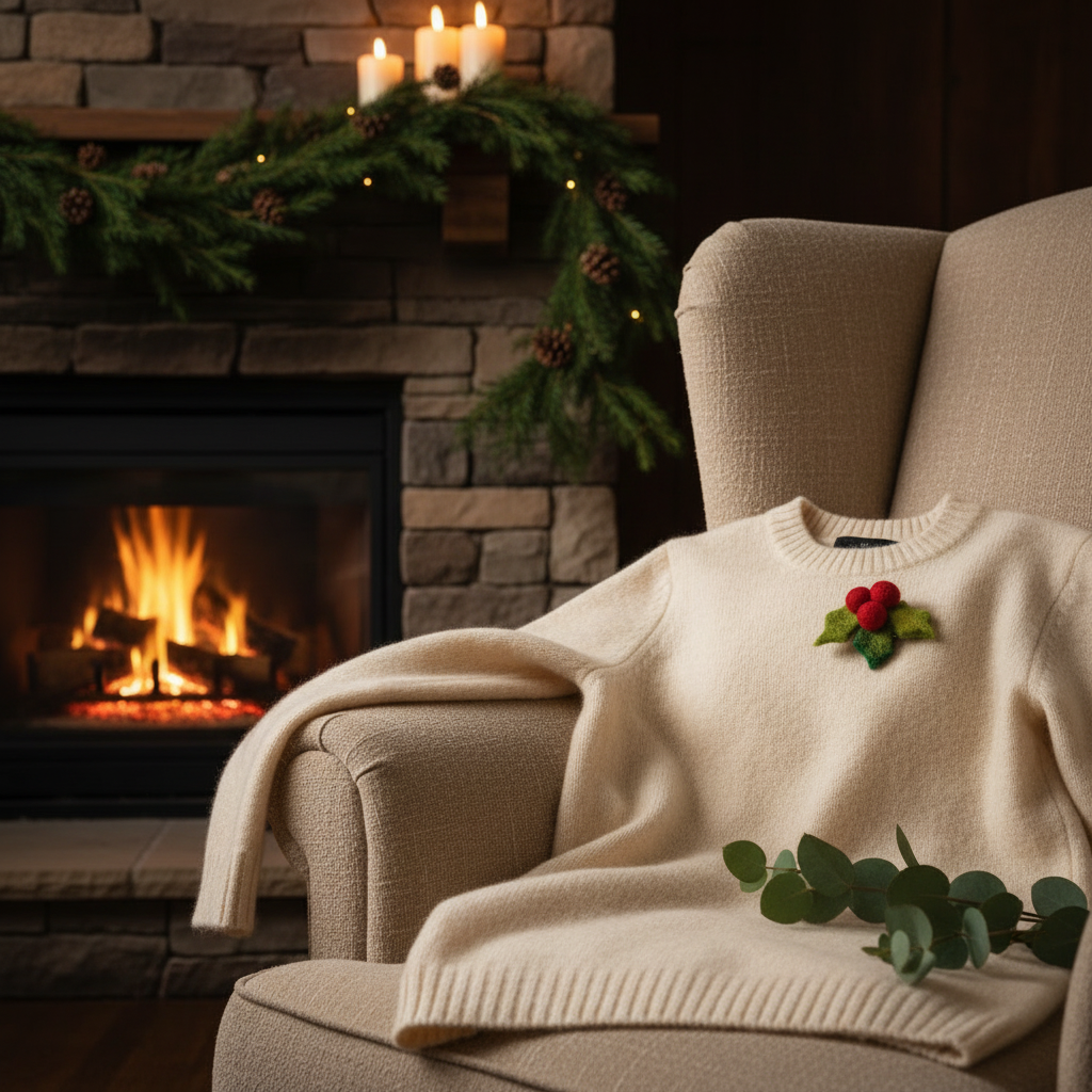 Handmade Felt Fair trade Holly Brooch Christmas Accessory