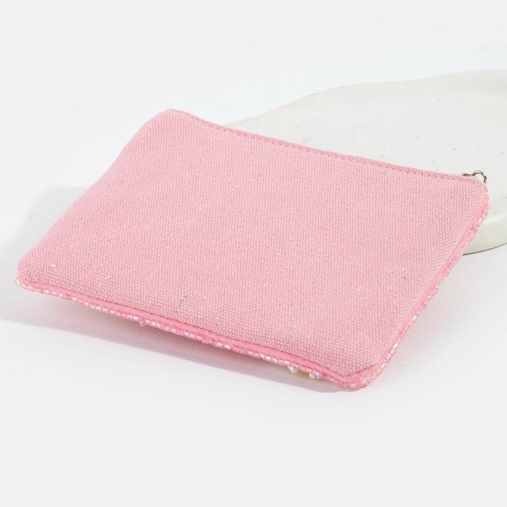 Floral Teach Seed Beaded Coin Purse