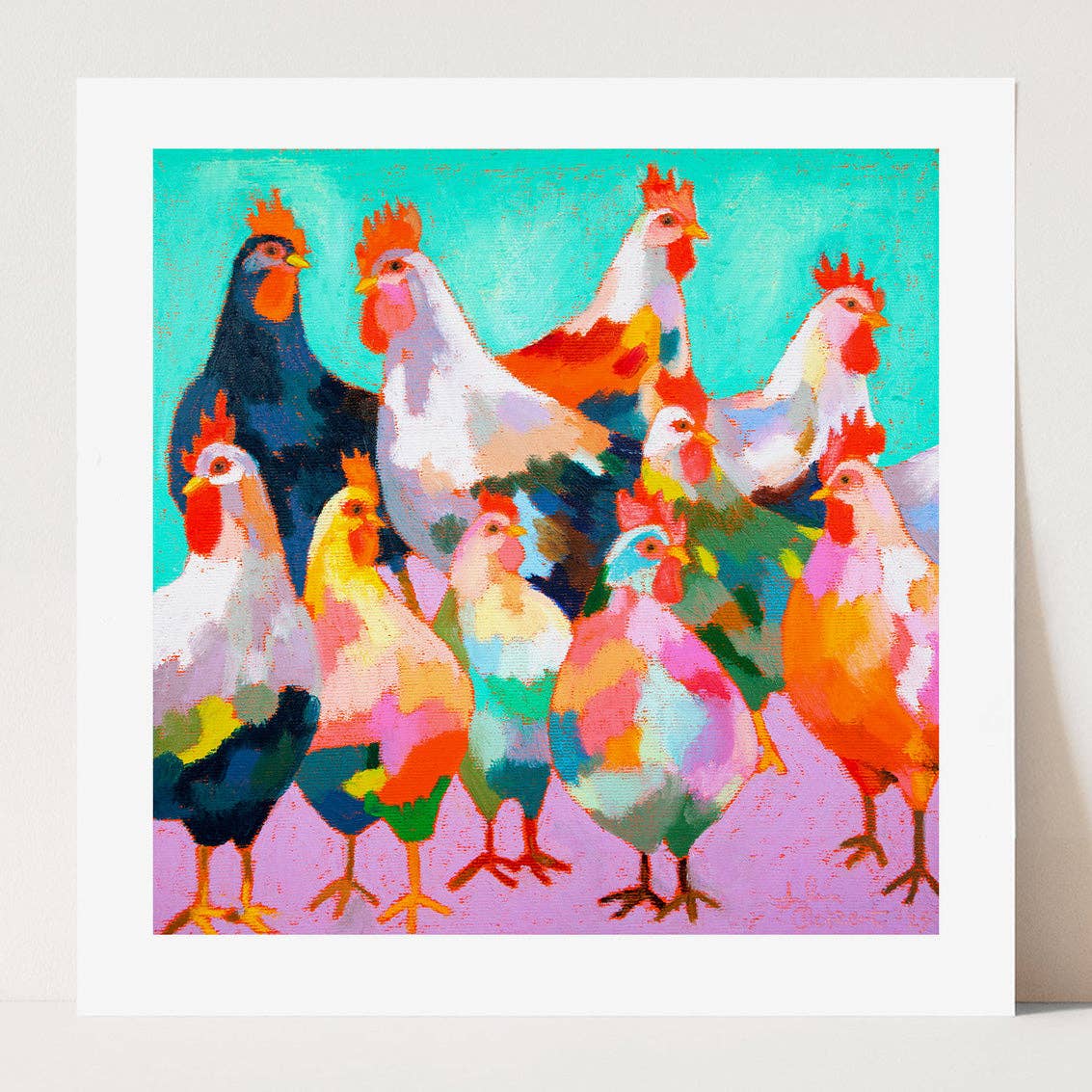 A Chicken Extravaganza Square Art Print