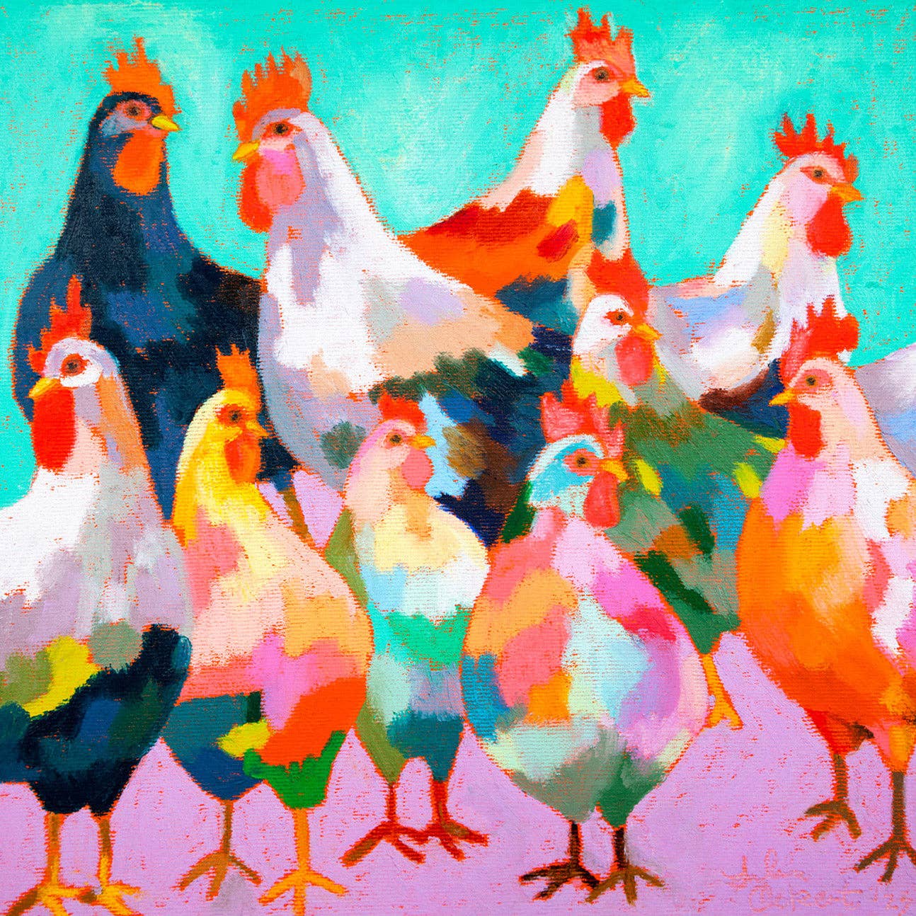 A Chicken Extravaganza Square Art Print