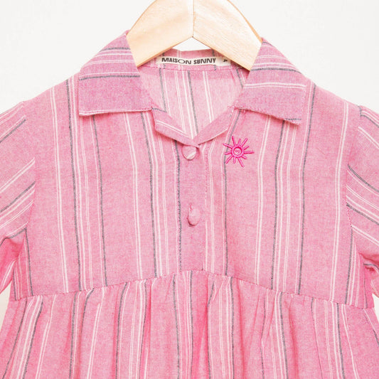 Blake Classic Pink Linen Striped Kids Pyjama Set