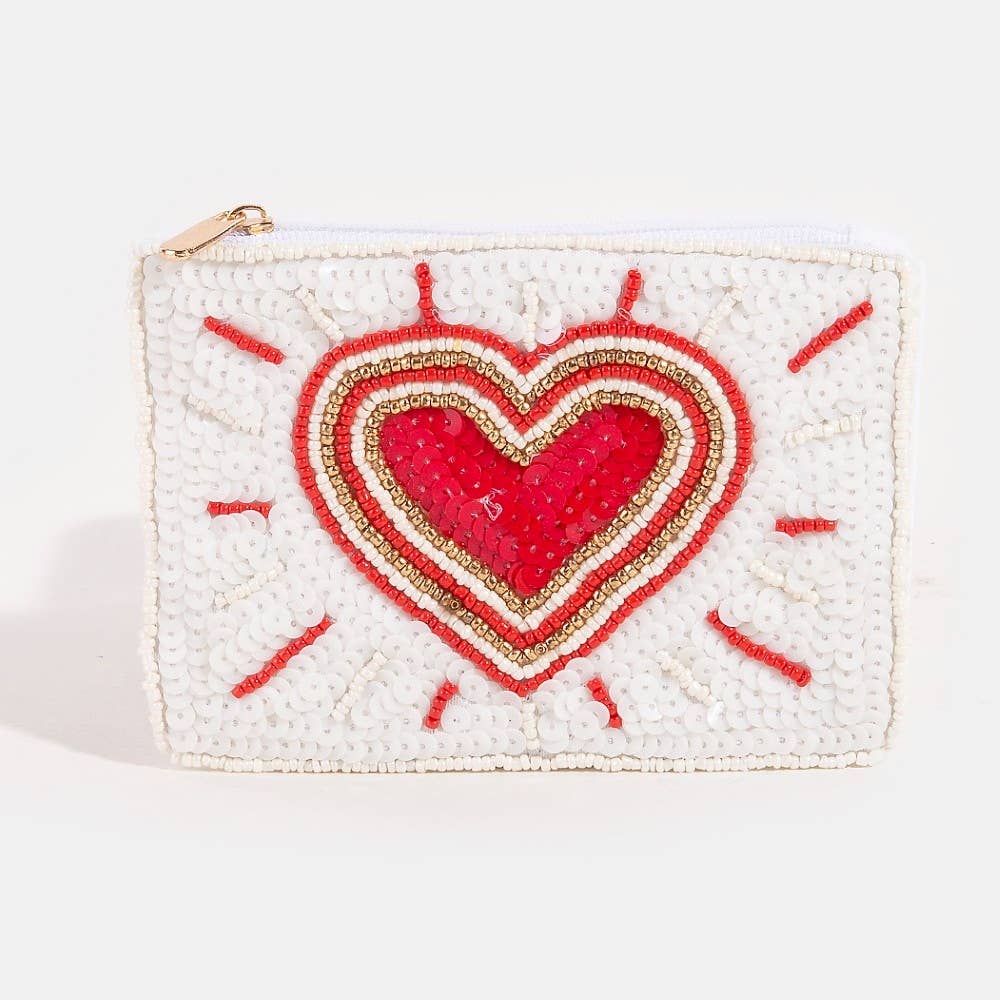 Shining Heart Seed Beaded Coin Purse