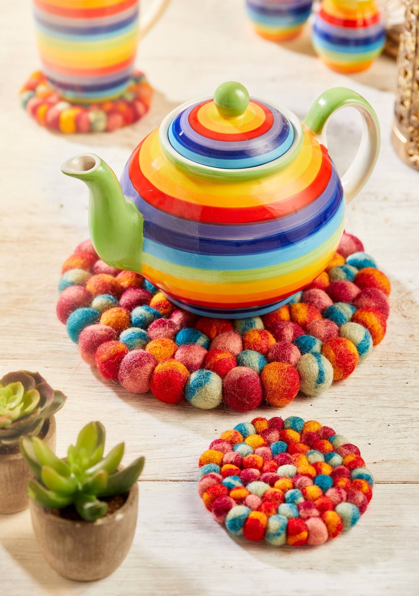 Space Dye Felt Ball Trivet