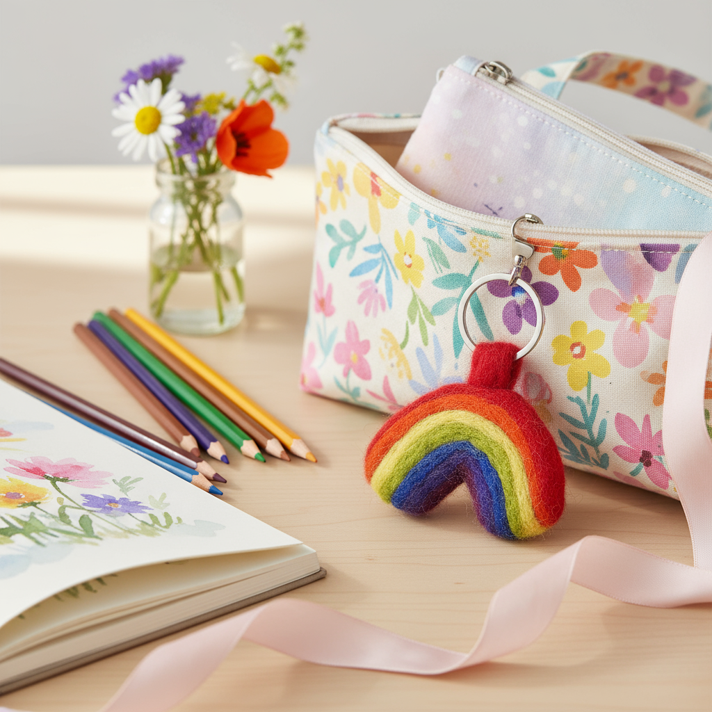 Handmade Felt Fairtrade Rainbow Keyring