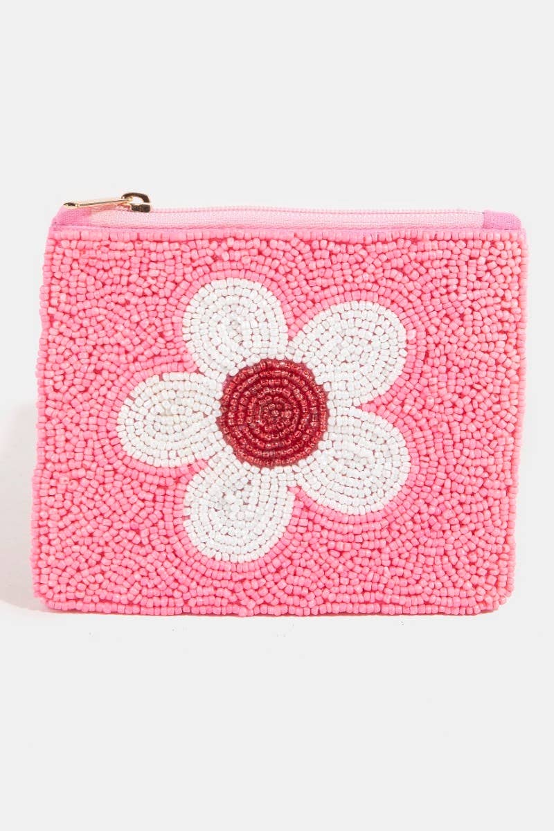 Seed Beaded Flower Coin Purse