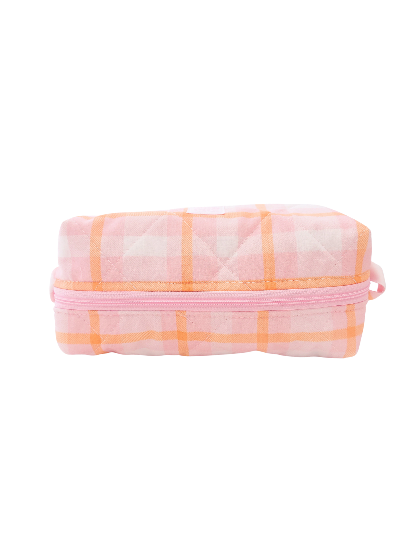 Quilted Makeup Bag- Pink/Orange Plaid