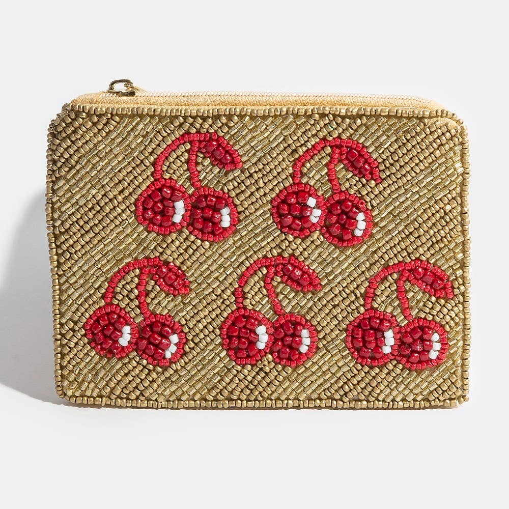 Seed Beaded Multi Cherry Fruit Coin Purse