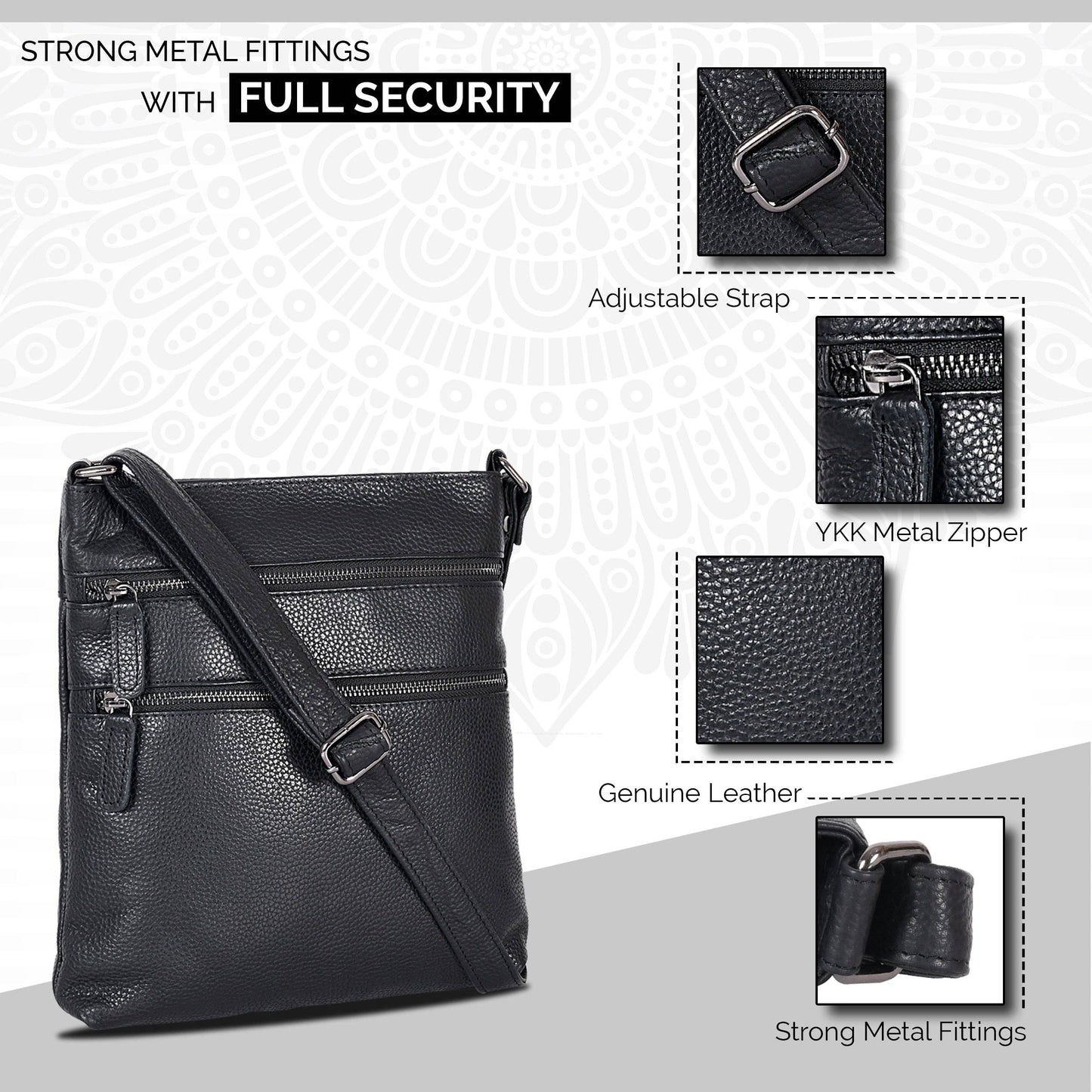 Leather Crossbody Purse - Black GW6309BLK