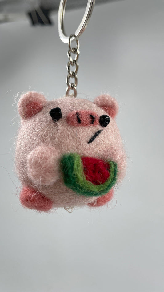 Handmade Cute Felt Pig with watermelon Keyrings 