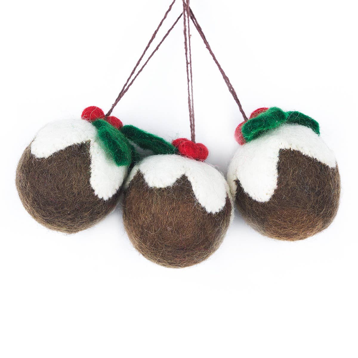 Handmade Felt Christmas Pudding Baubles Hanging Decoration