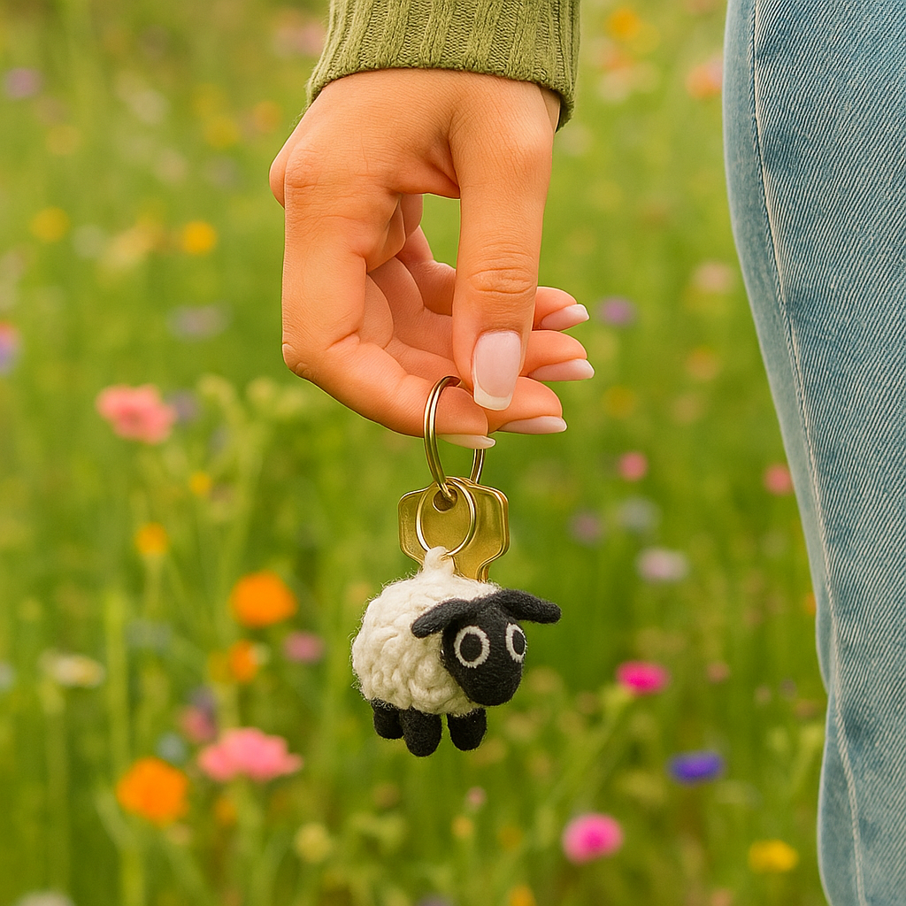 Handmade Fair trade Needle Felt Black Sheep Keyring