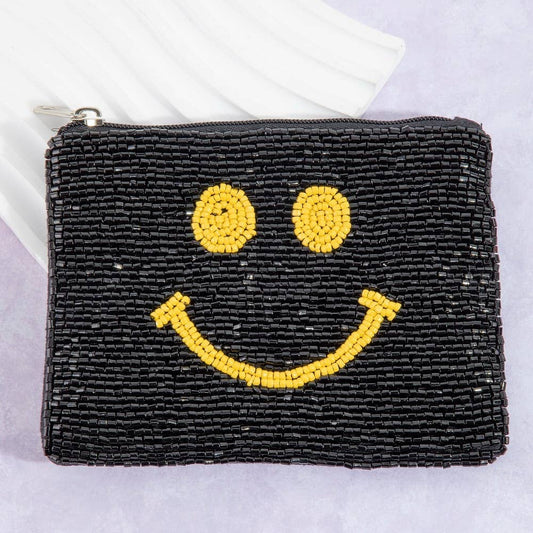 Yellow Smiley Face Seed Beaded Coin Purse