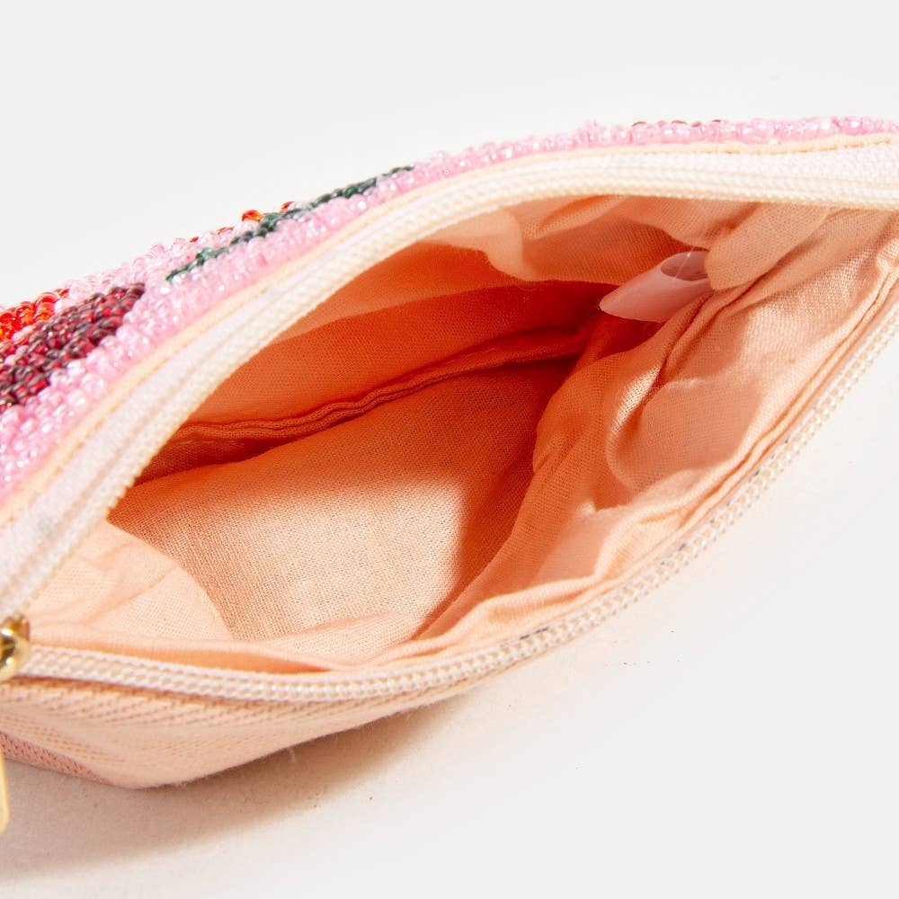 Two Tone Cherries Seed Beaded Coin Purse