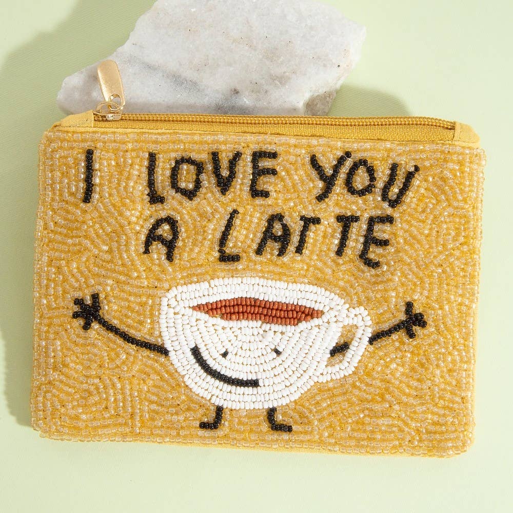 I Love You A Latte Seed Beaded Coin Purse