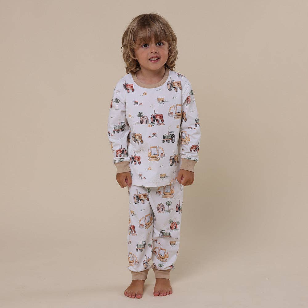 Diggers & Tractors Organic Kids Long Sleeve PJ Set