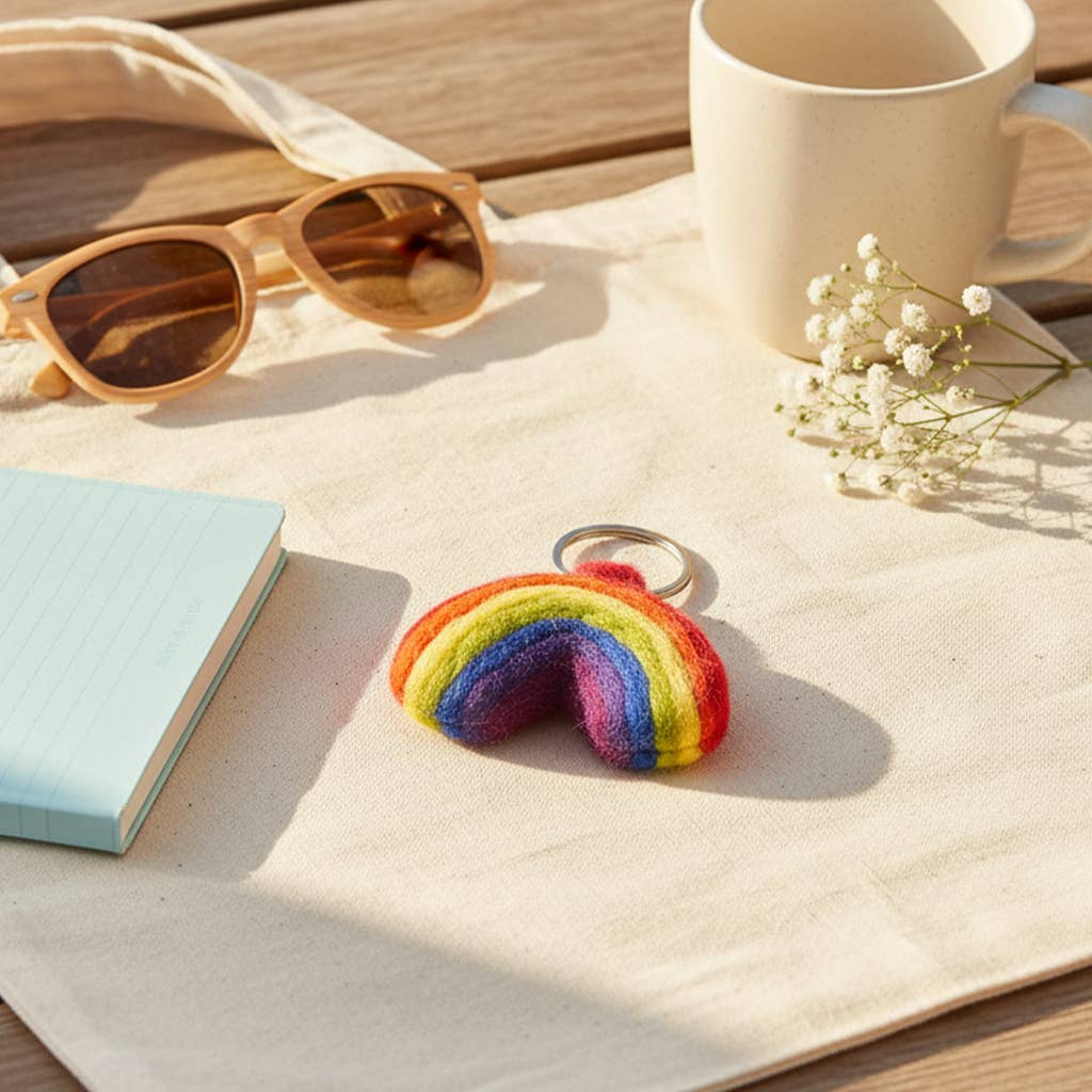 Handmade Felt Fairtrade Rainbow Keyring