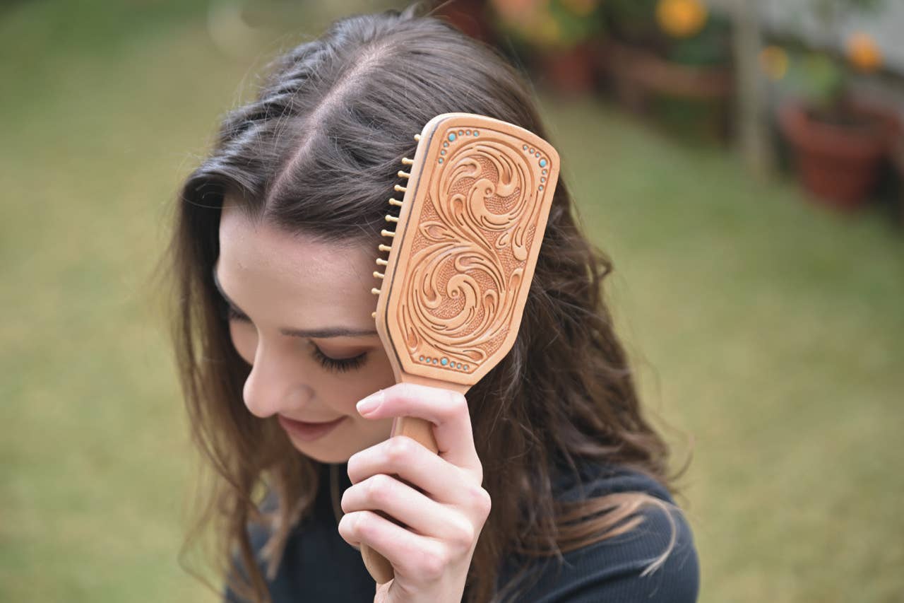 Tooling Leather Hair Brush