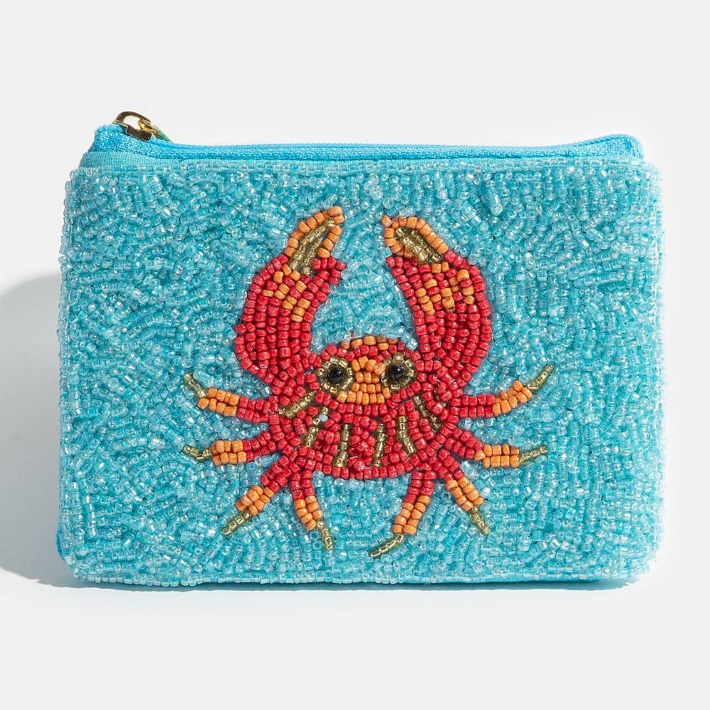 Seed Beaded Red Crab Coin Purse