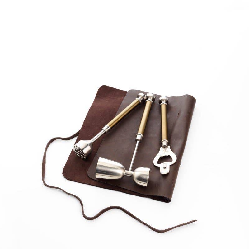 Steel and Antique Brass Cocktail Kit