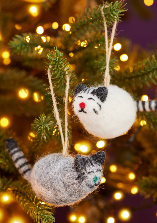 Felt Cat With Stripey Tail Decoration