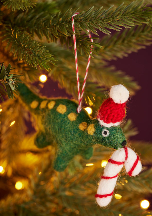 Felt Dinosaur with Candycane Decoration