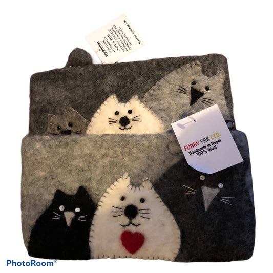 Large Handmade Cat Felted Coin Purse/Wallet/Pencil Case