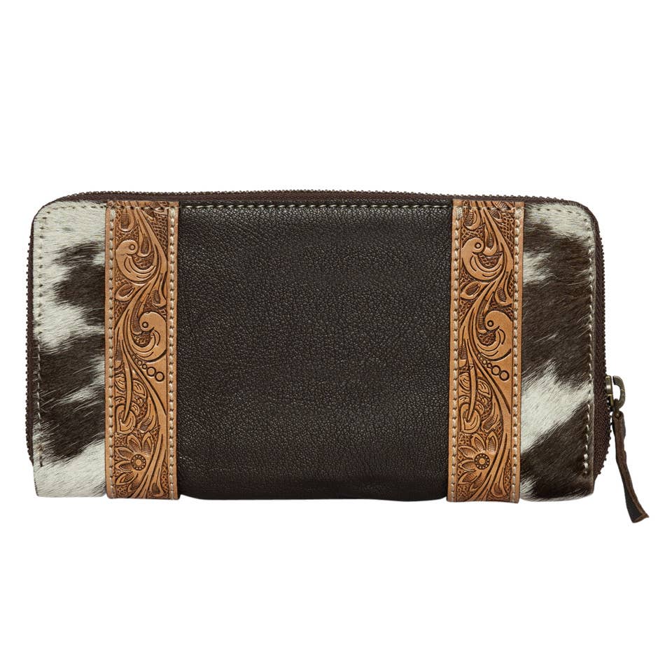 Cowhide & Tooling Leather Boot Stitch Zip Wallet