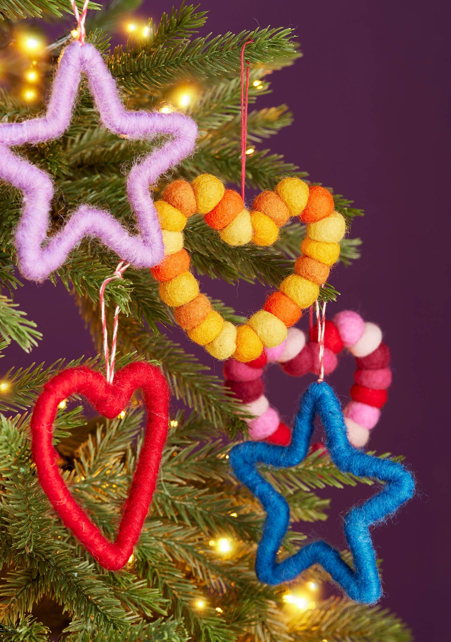 Set of 4 Rainbow Pom Pom Hearts