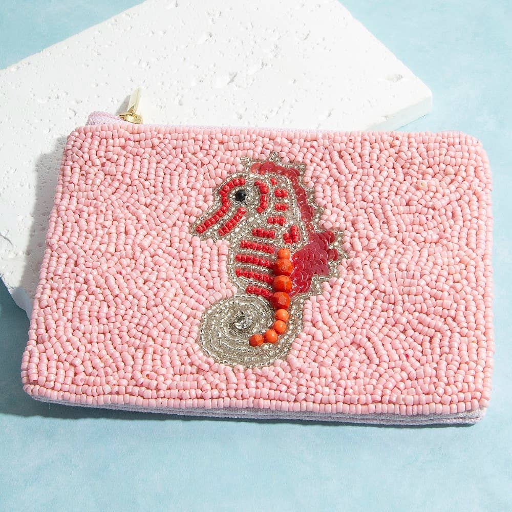Seed Beaded Sea Life Sea Horse Coin Purse