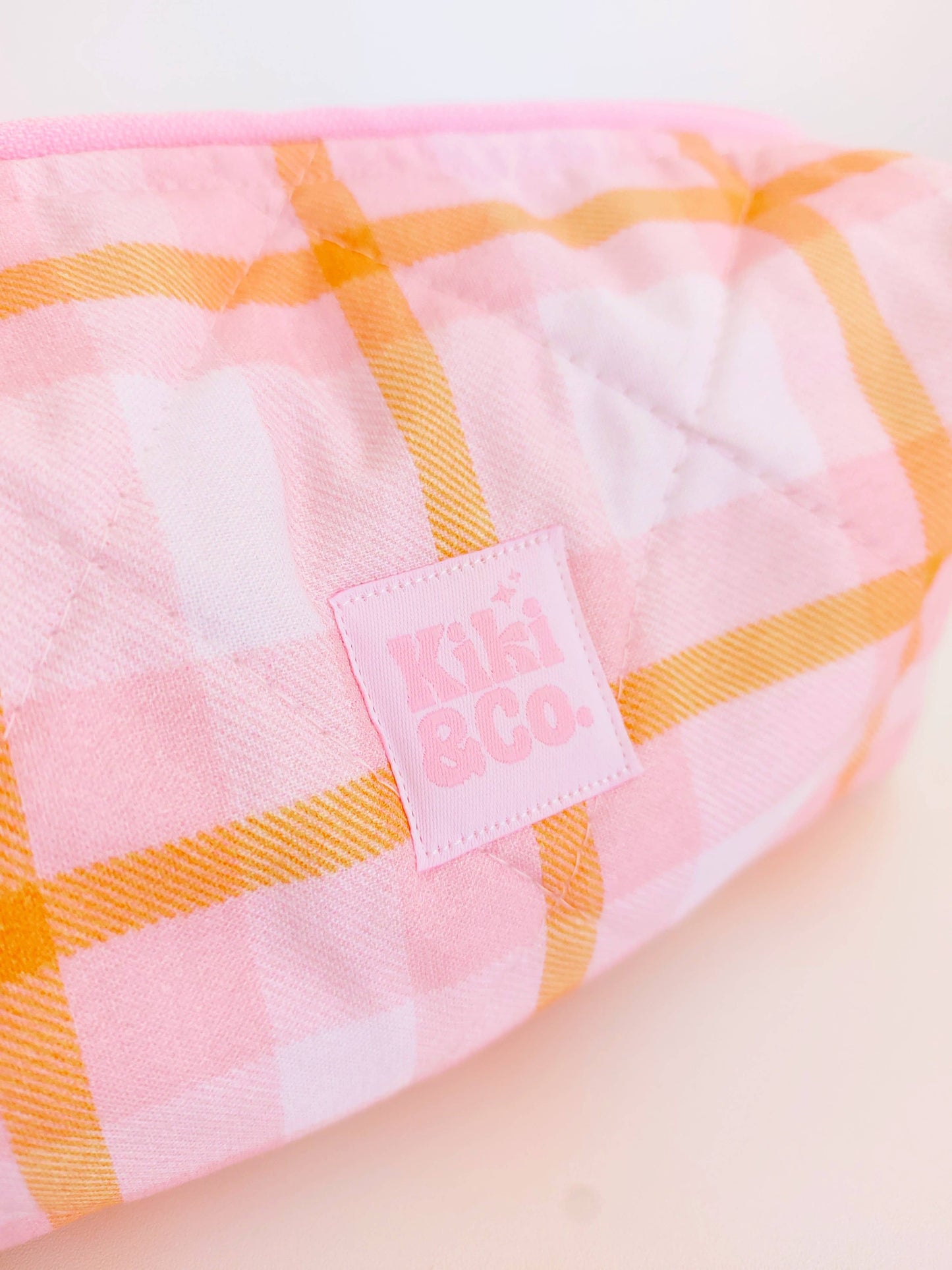 Quilted Makeup Bag- Pink/Orange Plaid