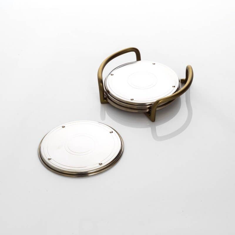 Steel & Antique Brass Coaster (Set of 4)