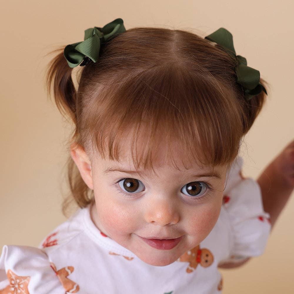 Olive Piggy Tail Hair Clips - Pair