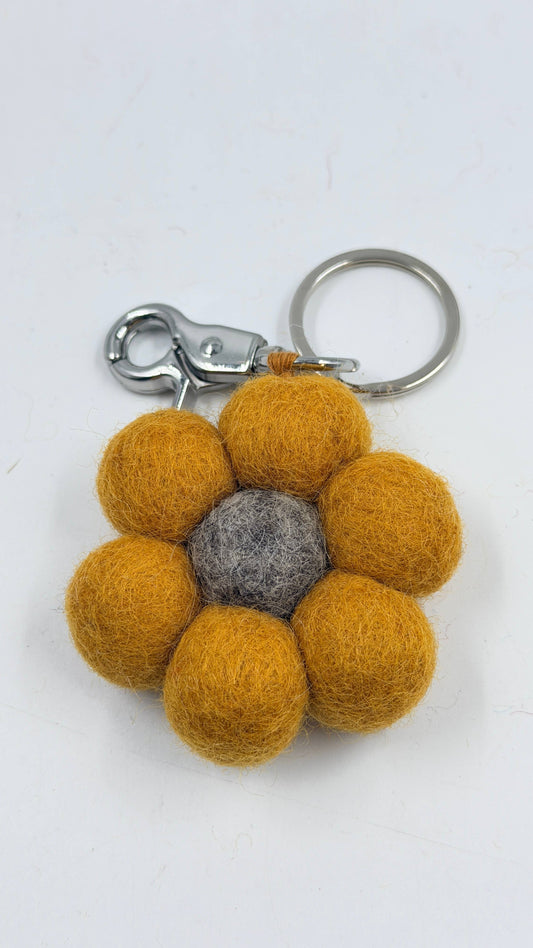 Handmade Cute Felt Flower Keyrings- Mustard