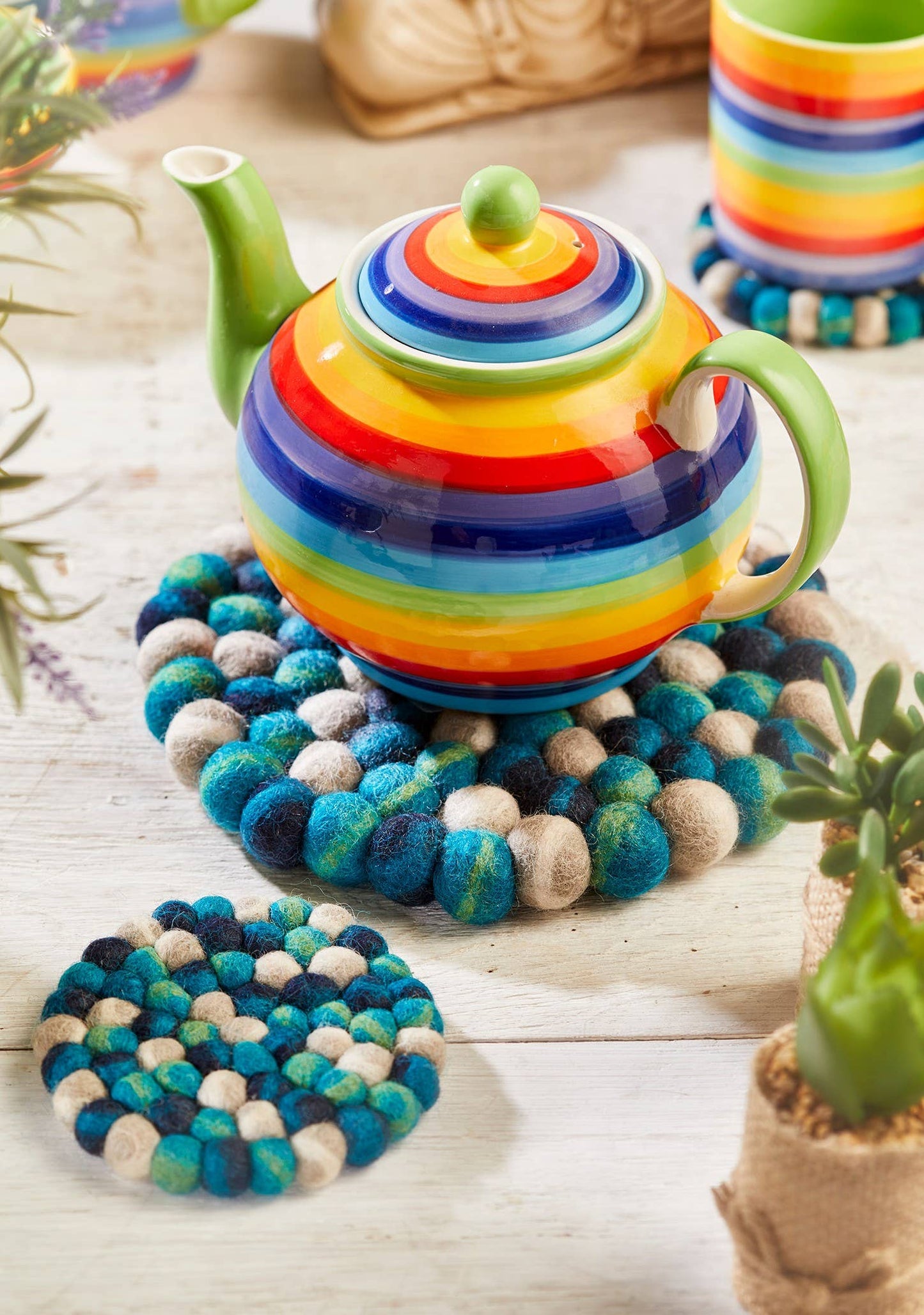 Space Dye Felt Ball Trivet