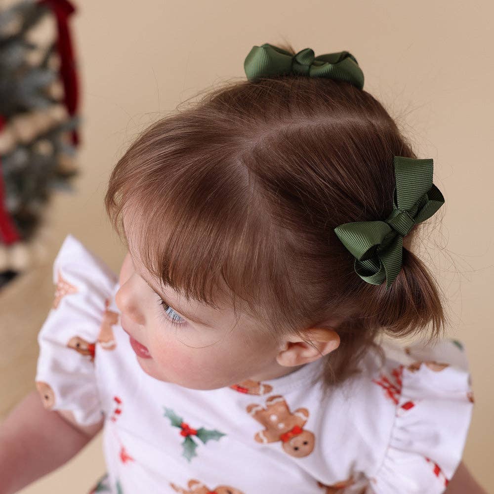 Olive Piggy Tail Hair Clips - Pair