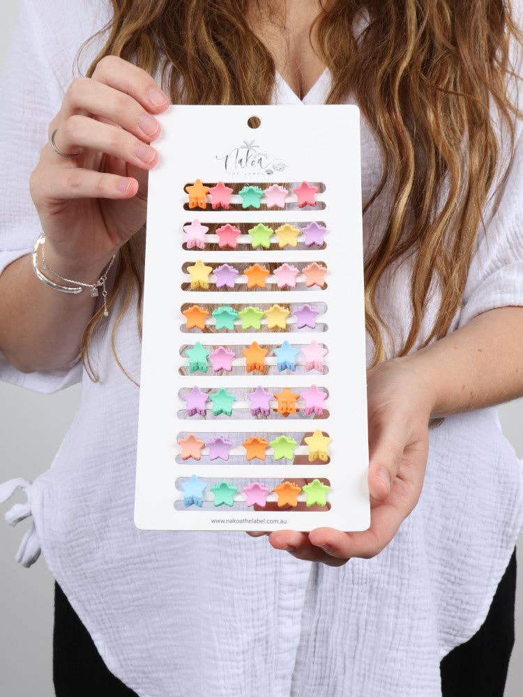 Claw Clip -- Set of 40 - Pastel Multi-Coloured - Mini Stars