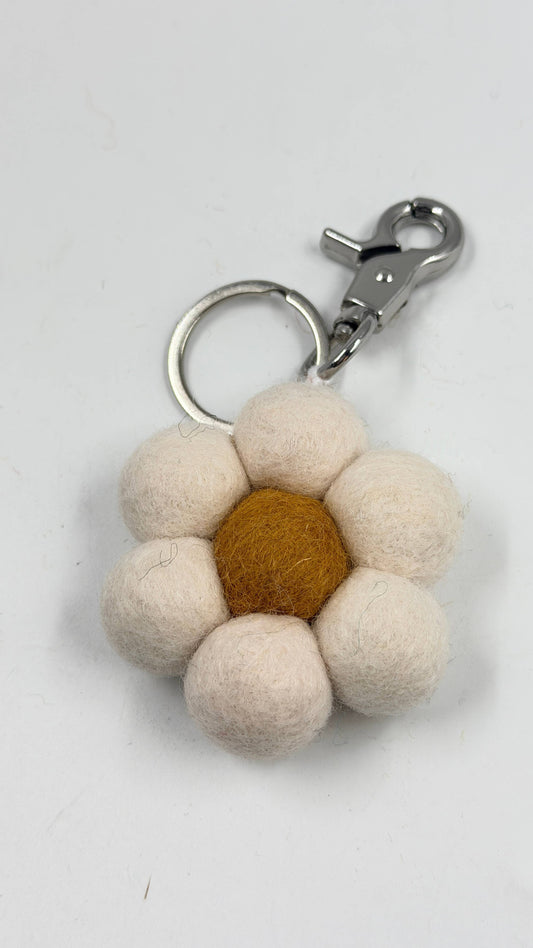Handmade Cute Felt Flower Keyrings- white