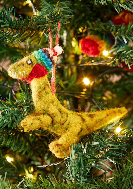 Felt T-rex in Rainbow Knitted Wool Hat