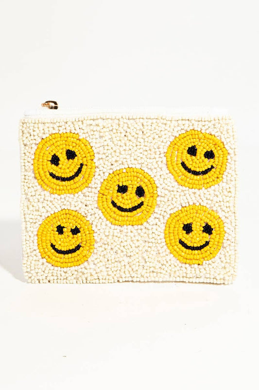 Multi Happy Face Beaded Coin Purse